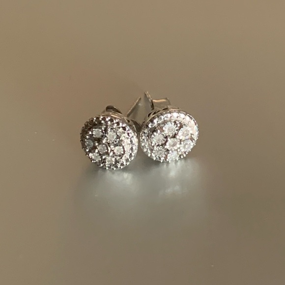 Diamond Round Halo Earrings, Sterling Silver Stamped 925, (1/10 ct. t.w.) - Picture 9 of 10